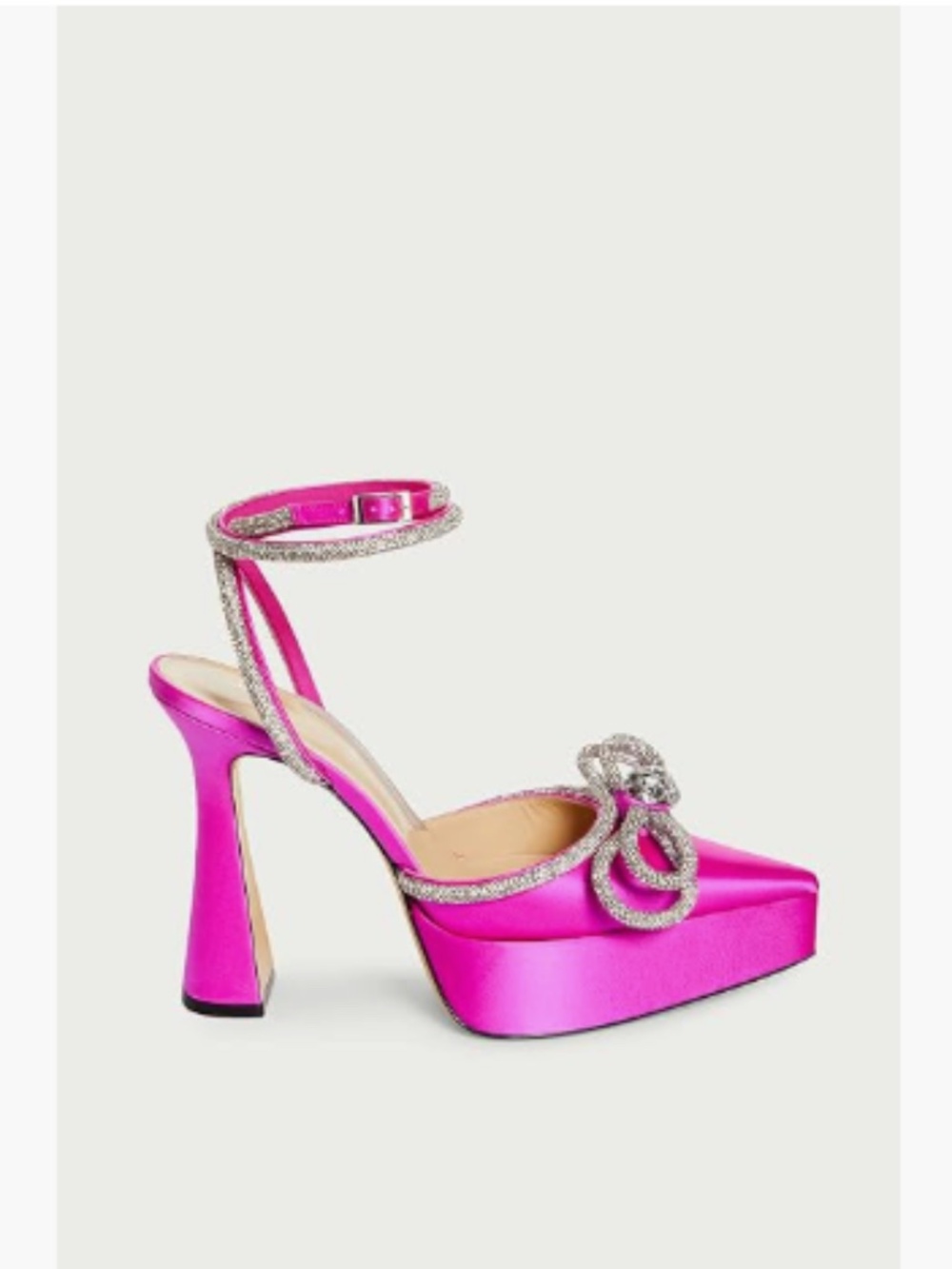 NEW Juliet Holy Pink Satin Crystal Double Bow Chunky Platform Pump Heels